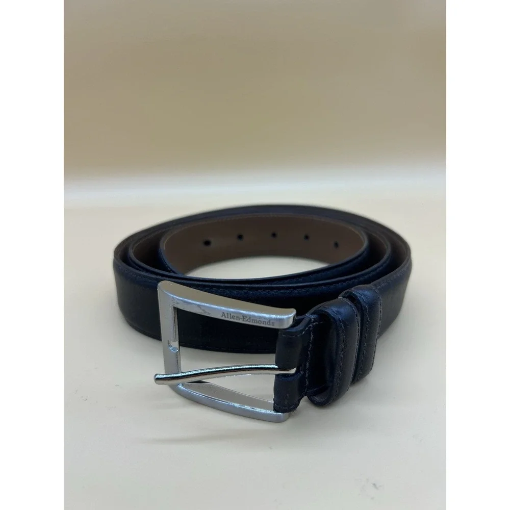 Allen Edmonds Dark Brown Calfskin Leather Dress Belt Silver Buckle Size 44 39057